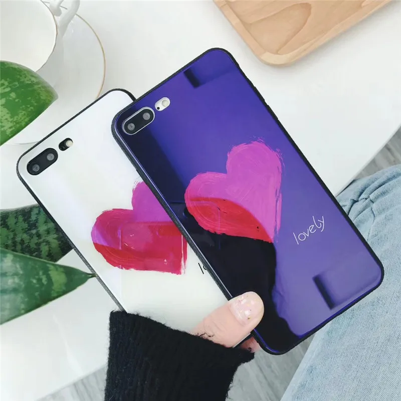 Tfshining Love Heart Tempered Glass Case For iPhone X Cute Bright Light Protective Back Cover Cases For iPhone 6 6s 7 8 Plus bag (5)