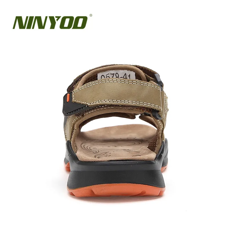 NINYOO/натуральная кожа Для Мужчин's сандалии тапочки прочная Резина летняя повседневная обувь на открытом воздухе, в стиле пляжные сандалии плюс Размеры 4546