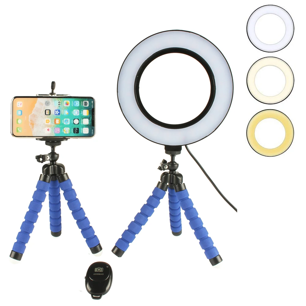 

Selfie Ring Light Tripod Stand for YouTube Video Makeup Cell Phone Holder Bluetooth Remote Desktop LED Lamp Mini Camera Light