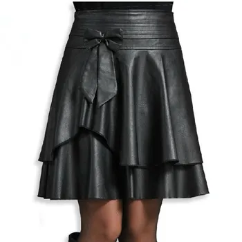 

new spring leather female short bust skirt high waist PU small leather skirt pleated skirt