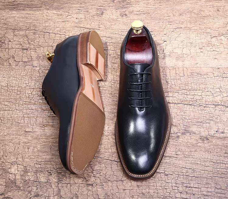 Формальные Мужские модельные туфли из натуральной кожи; черные свадебные итальянские Модные мужские туфли на шнуровке с квадратным носком