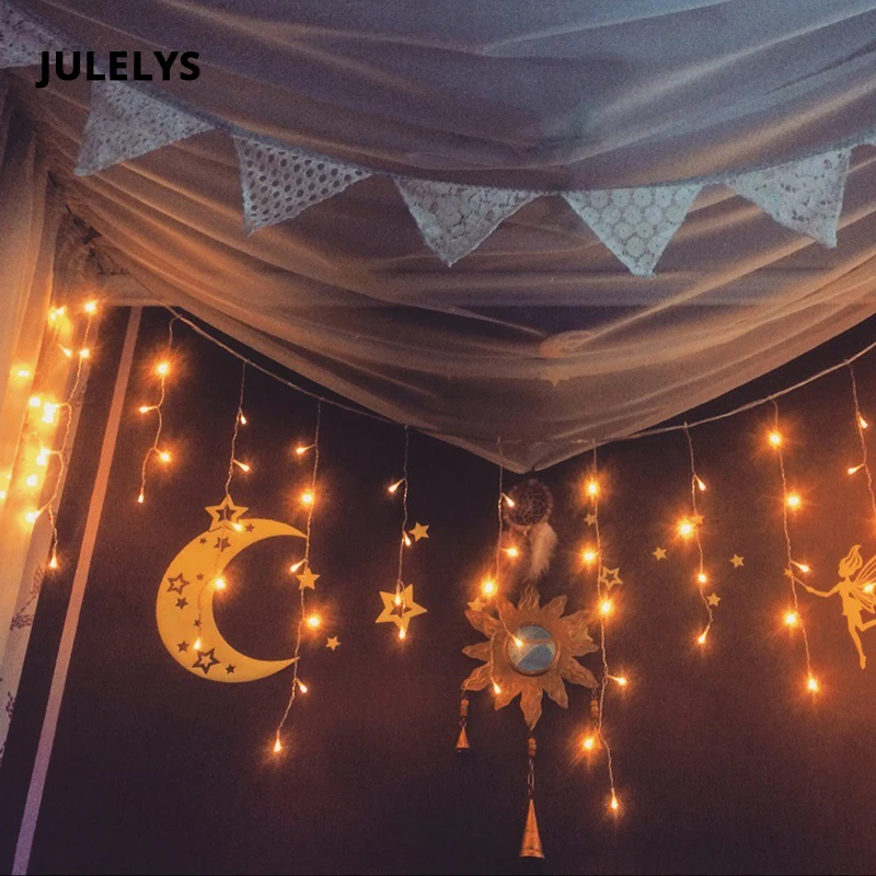 JULELYS 5x1 м 208 лампы Волшебные светодиодные фонарики занавес наружная