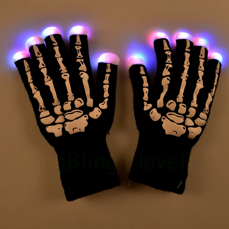 Хэллоуин мерцающий свет перчатки многоцветный перчатки со светодиодами с скелетом