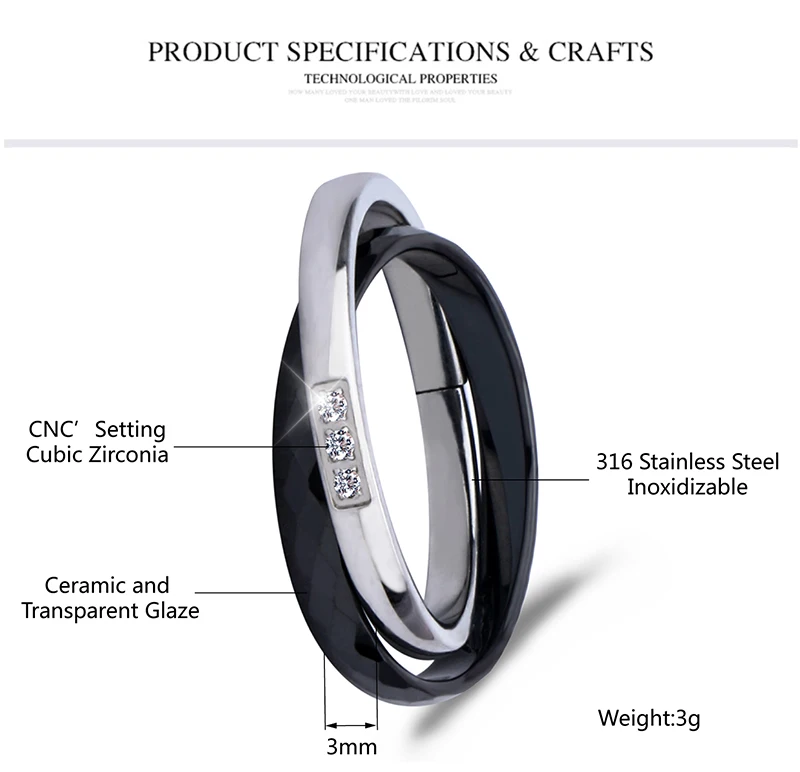 Двойное кольцо, хрустальные стразы, нержавеющая сталь и керамика, кольцо для женщин и девушек, модное ювелирное изделие для свадебной вечеринки, здоровое ювелирное изделие