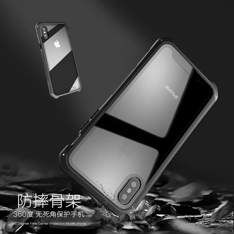 Soinmy противоударный металлический чехол для iPhone XR, чехол-броня, закаленное стекло, задняя крышка для iPhone 6, 7, 8 Plus, X, XS, XR, XS Max, роскошный чехол