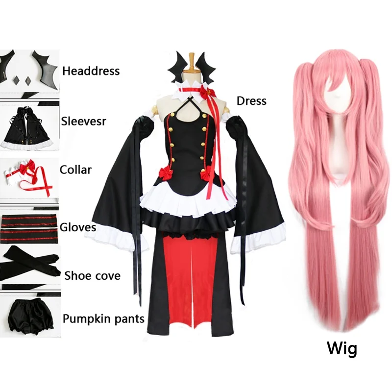 

Anime Cosplay Owari No Seraph Of The End Krul Tepes Wigs Lolita Dress Vampire Uniforms 8pcs Set For Halloween Carnival Party