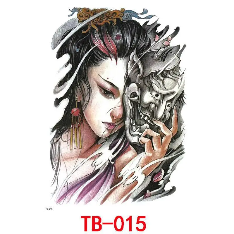 Крутые мужские и женские большие наклейки татуировки с полной задней частью водонепроницаемые временные флеш-татуировки - Цвет: TB-015