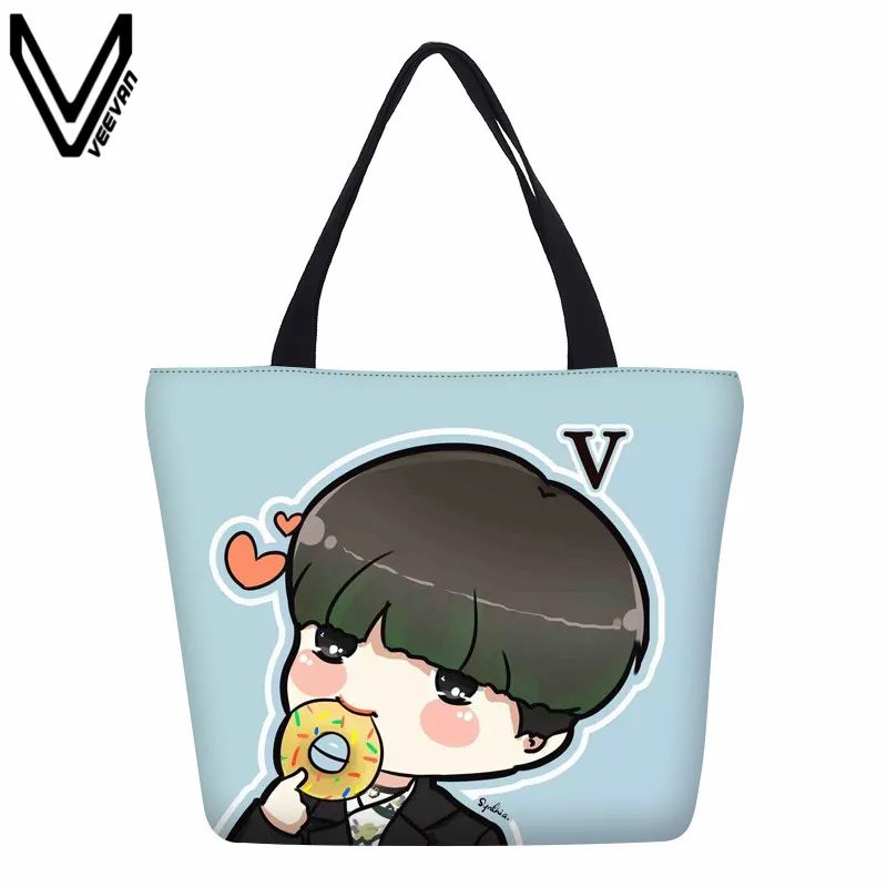 

VEEVANV Brand Design Women Handbag Cartoon B Prints Shoulder Bags Girls Bookbag Canvas Shopping Bag Portable SUGA JIM Tote Bag
