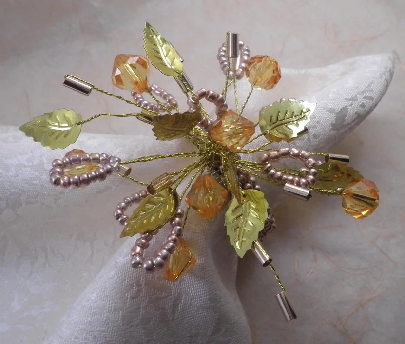 gold glass beaded flower napkin ring, decoration napkin holderin