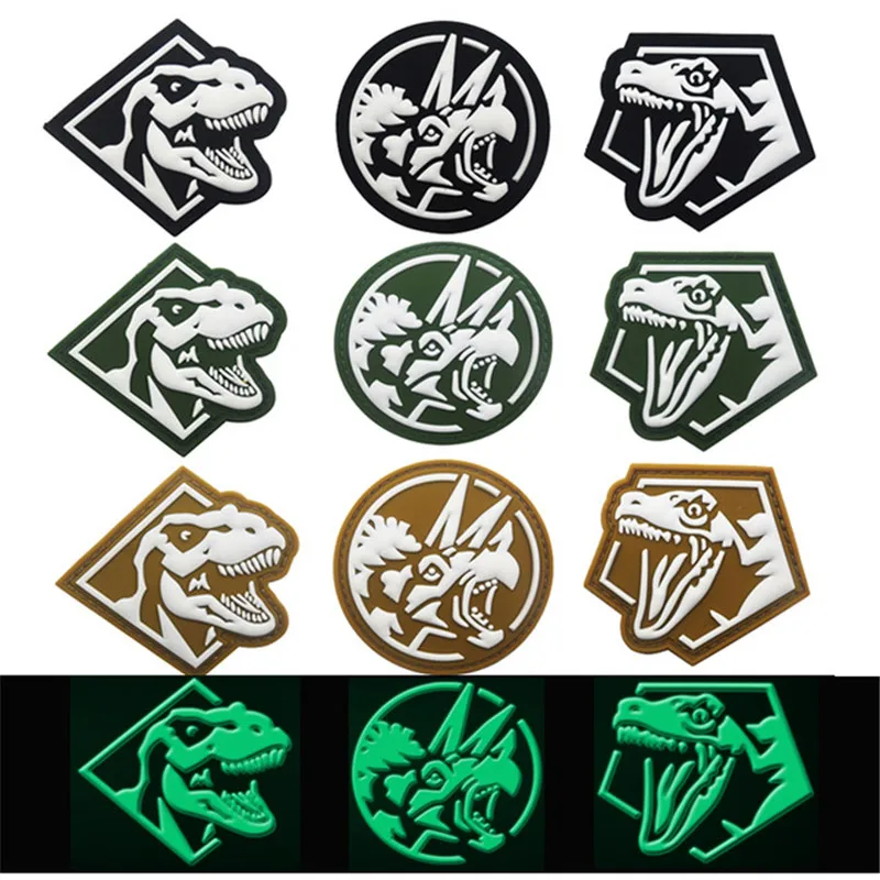 

Glow in dark PVC T-Rex king dinosaurs Triceratops dinosaurs Patch Military Morale Tactical Badge Patch For Clothing Backpack BAG