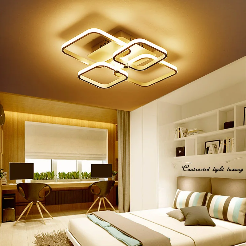 Современный AC85-265V с дистанционным управлением Cotrol светодиодный светильник, квадратные кольца, люстра для гостиной, спальни, домашнего освещения