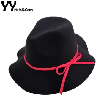 

Solid Color Fedora for Women Autumn Panama Hats with Bow Vintage Trilby CAP Lady Felt Hat Winter Warm Jazz Fedoras YY17229