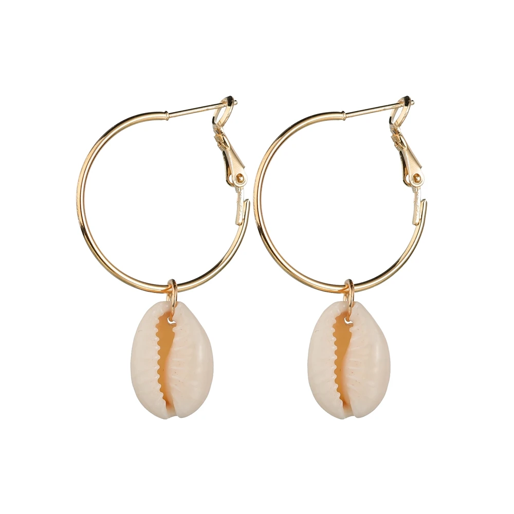 MissCyCy Bohemian Natural Sea Shell Earrings For Women Fashion Geometric Big Circle Earrings Female Hoop Earrings - Metal Color: E3080