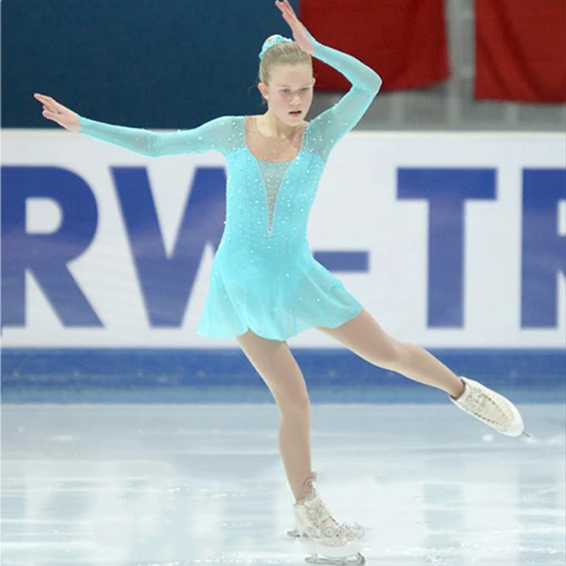 Ice Figure Skating Dress /Rhythmic /Twirling Competition/Tap Costume blue 