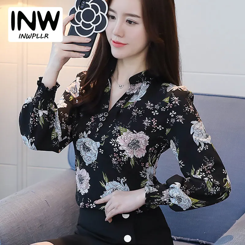 

Fall Women Blouse Shirt Floral Print Blusas Mujer 2019 Moda V-neck Long Sleeve Femme Tops Plus Size Chiffon Chemisier Femme