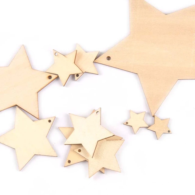 10mm-100mm Wooden Stars Shape Unfinished Wood Stars Pieces, Blank Wooden  Star Cutouts for Christmas Crafts