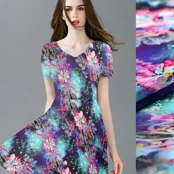 

135cm wide blue sea world 5mm tulle silk along the new silk fabric high-end mulberry silk scarf skirt diy cloth wholesale