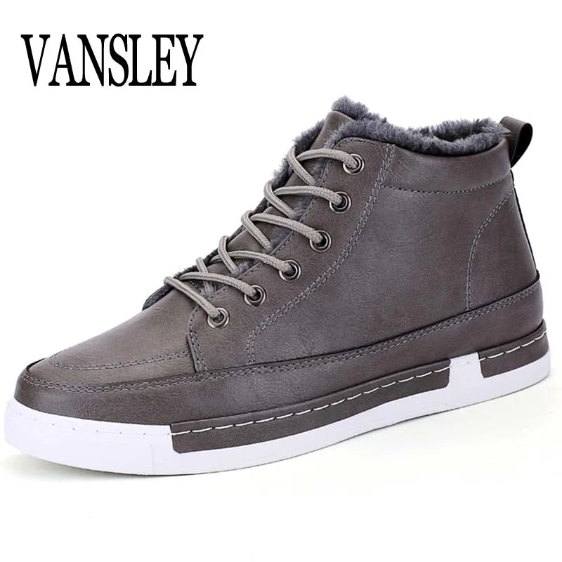 

Man Pu Leather Martin Boots Waterproof Male For Men Shoes Adult Winter Warm Comfortable Designer Short Plush Casual Business