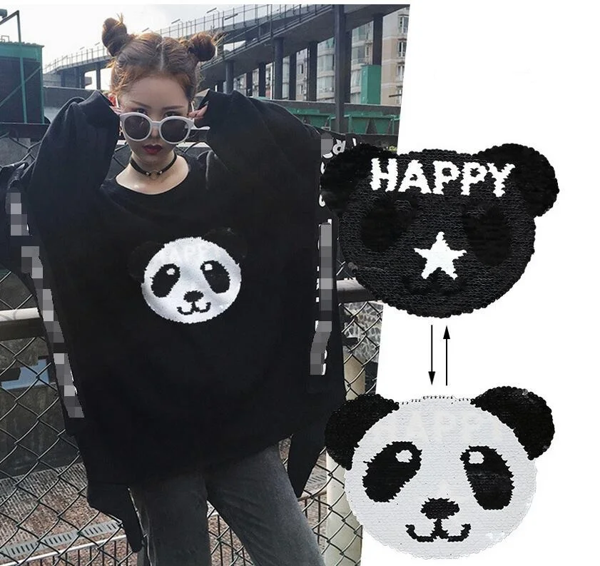 

2017 NEW panda Reversible Change color Sequins Sew On Patches for clothes DIY Patch Applique Bag Clothing Coat Sweater Crafts
