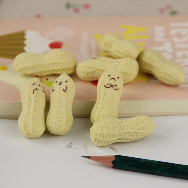 

4 PCS Office Stationery School Supplies Modify Eraser Lovely Peanut Expression Pencil Eraser