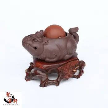 

Jade flower pot holder of Buddha mammon seal carved base Rosewood wood carving handicraft furnishing articles of wood