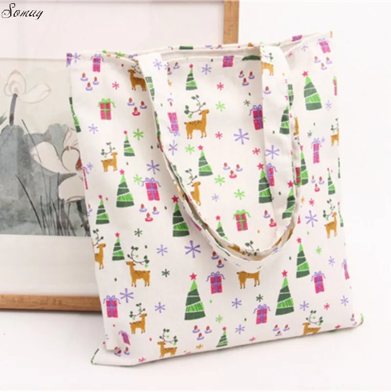 Elk Printed Women Handbags Canvas Tote Bags Reusable Cotton Grocery Elk Printed Women Handbags Canvas Tote Bags Reusable Cotton Grocery Ping Bag Web Eco Foldable Christmas In Top Handle From
