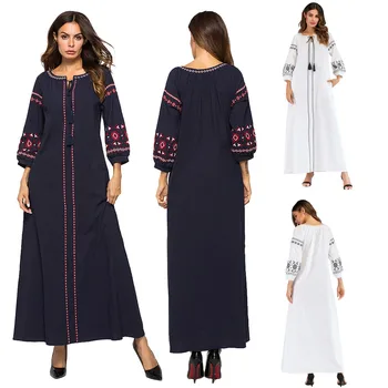 

Muslim Abaya Womens Dress Elegant Dubai Lady Maxi Summer Robes Long Sleeve Plus Size Stylish Party Home Dresses