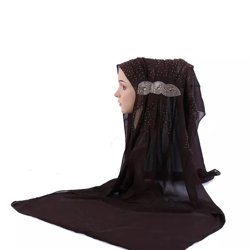 Стильный высококачественный шифоновый хиджаб тонкий шарф с ромбами мусульманские женские белые жемчужные хиджабы - Цвет: color1