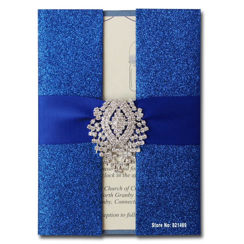  Royal Blue Wedding Invitation Shimmer Invitation Card Blue Invitation for Wedding - Pack of 30 - 32654513699