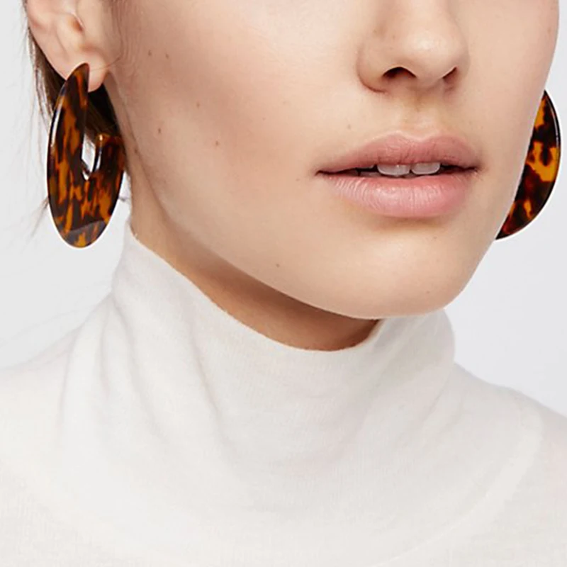 

Wild&Free 2018 New Arrival Leopard Geometric Acrylic Earrings Women Statement Drop Earring Semicircle Resin Earring Brincos