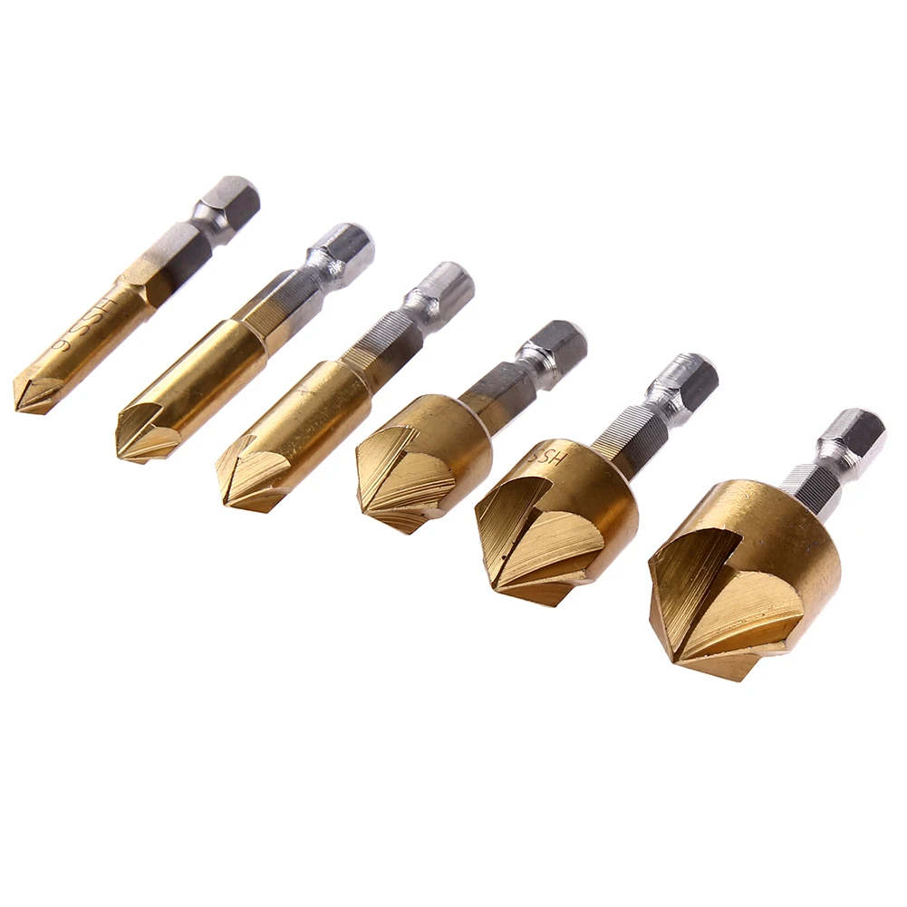 Plastic 6mm-19mm 6pcs Chamfer Drill Bit Counter Sink Bit For Board Of Low Hardness Such As Wood Plastic 6mm-19mm 6pcs Chamfer Drill Bit Counter Sink Bit For Board Of Low Hardness Such As Wood