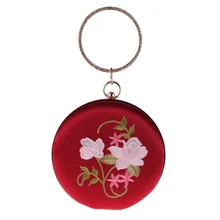 Винтаж круглый напульсники с вышитыми цветами; Для женщин вечерняя сумочка-клатч с украшением в виде кристаллов с круглой ручкой из нержавеющей стали, однотонный цвет, женские вечерние клапаном Сумочка HASP