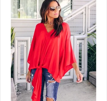 

Fashion Womens Long Sleeve Loose Blouse Casual Shirt Summer Tops Shirt Solid V-neck Casual Blouse Women Clothes