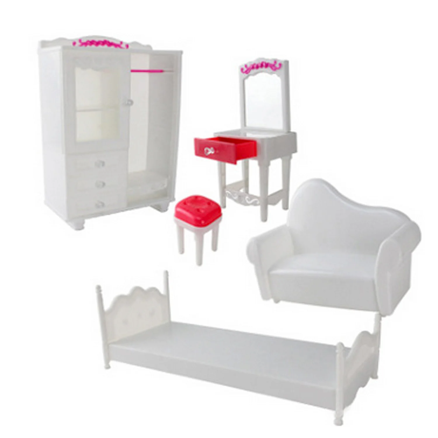 

Kids 5PCS Mini Doll Wardrobe Cabinet Closet Dresser Table Chair Sofa Bed Miniature Dollhouse Bedroom Furniture Accessories Toy