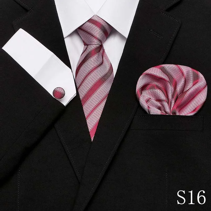 Новое прибытие твердый& Dot галстук набор роскошный синий шеи галстук, носовой платок, запонки набор Hi-Tie шелковые деловые свадебные галстуки для мужчин - Цвет: S16