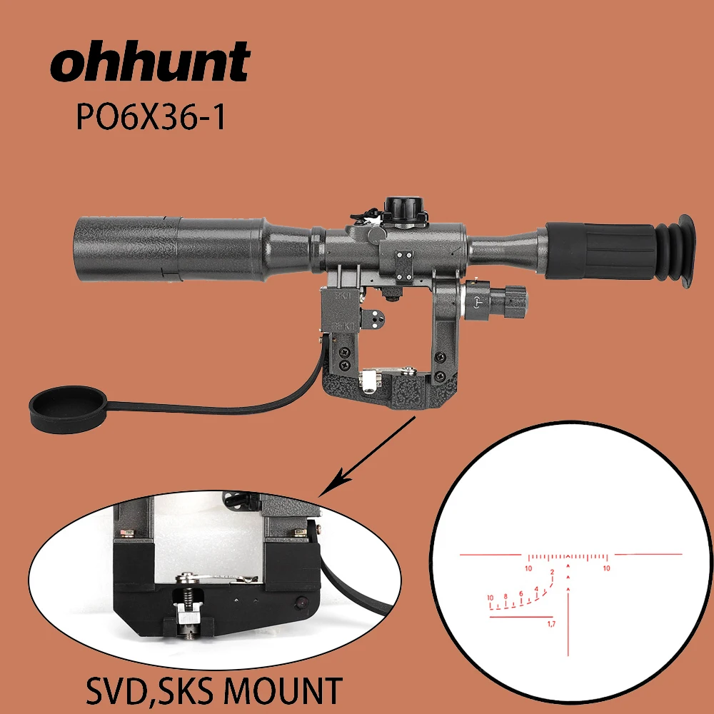 ohhunt Драгунова СВД POS 6X36 1 Красной Подсветкой Охота Стрелковый Прицел Тактический