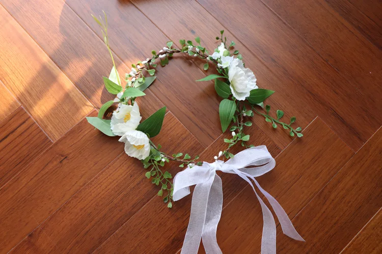 White Ponny Flower Wreath Crown Festival Headband Women Hair Accessories Headdress Girls Floral Garland Wedding Floral Headwear