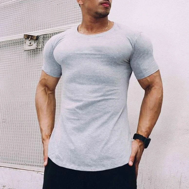 Muscleguys Новые однотонные Фитнес Одежда тренажерные залы Tight Футболка мужская