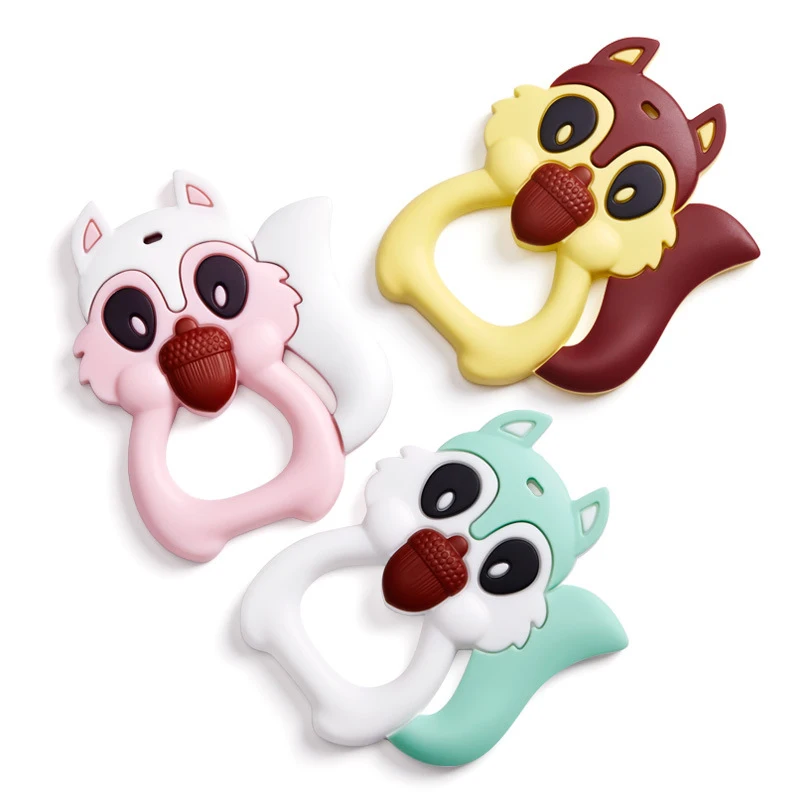 

Cute Animal Squirrel Food Grade Silicone Teethers Soft Cartoon Infants Teething Stick Toy Teethers Baby Teething Toys