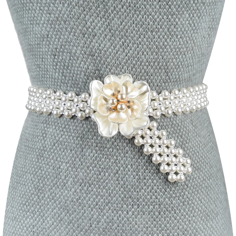 

Hot sell European American women's belt casual wear decorative simple artificial pearl small waist chain belts for women LBQ095
