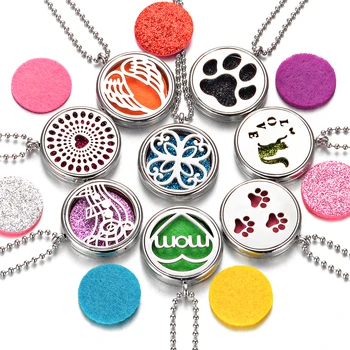 

34mm Stainless Steel & Alloy Essential Oil Diffuser Locket Necklace Pendant 80cm Chain with 10 Colors Pads VA-1029