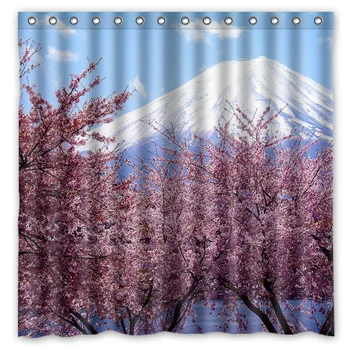 

New Japan Sakura Pattern Showerproof Polyester Bath Curtains High Quality Waterproof Shower Curtain Bathroom Decor 71*71 inch