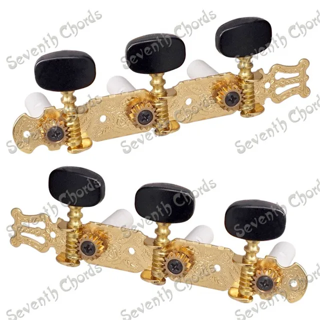 QHX A Set Gold Classical Guitar String Tuners Tuning Pegs Keys Machine Heads With Black Plastic