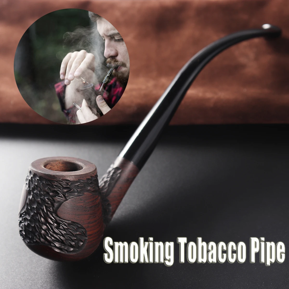 

Portable Ebony Smoking Pipe Long Handle Tobacco Cigarette Cigar Pipes Smoking Accessories For Boyfriend Father Gifts with Box