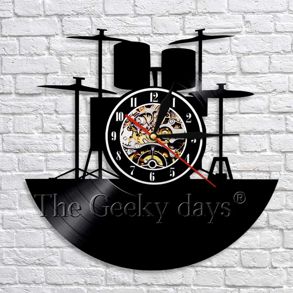 Drum Kit Retro Vinyl LP Record Wall Clock Music Instrument Handmade