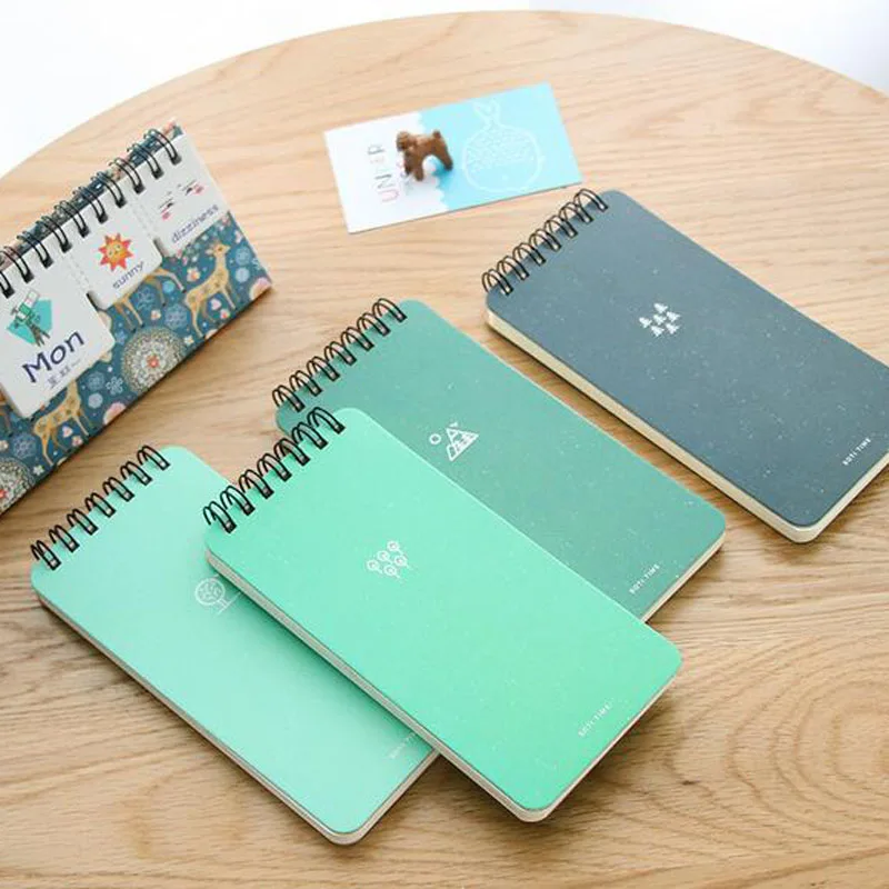 1 Pcs Green Field Time Coil Notebook Daily Notepad Portable Daily Memos