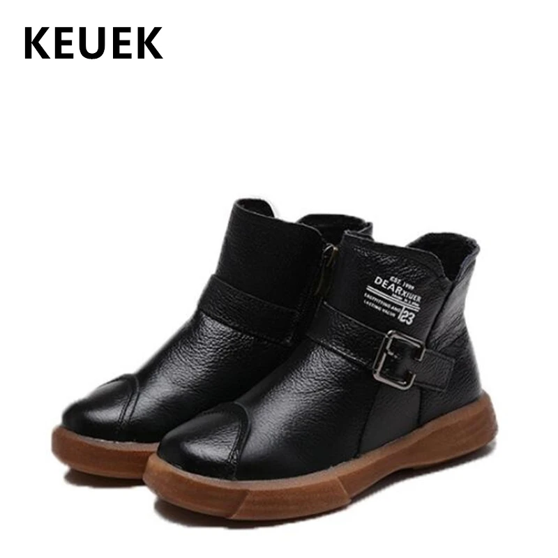 

NEW 2019 Children boots British style Vintage Genuine leather Ankle Snow boots Boys Girls Winter shoes Motorcycle boots 03B