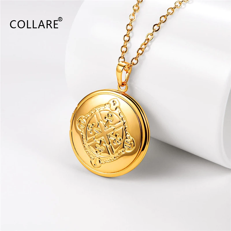 

Collare Round Egypt Cross Heart Locket Necklace Gold Pink Silver Color Stainless Steel Gift Chain Neckalace P303