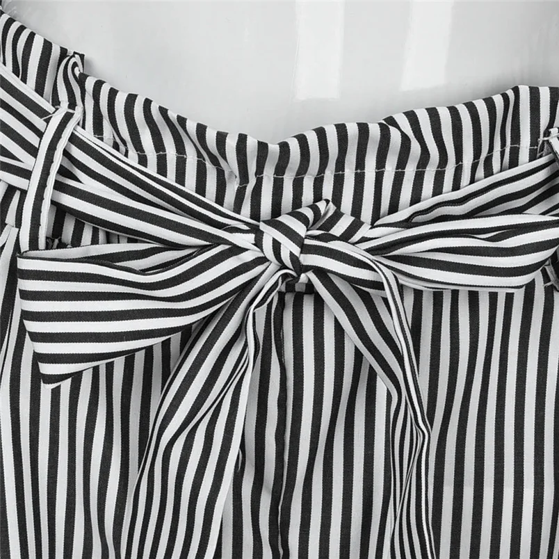 Women Pants 2018 Summer New High Waist Harem Pants Ladies Elegant Bowtie Elastic Waist Fashion Striped Casual Long Pants #J22 (34)