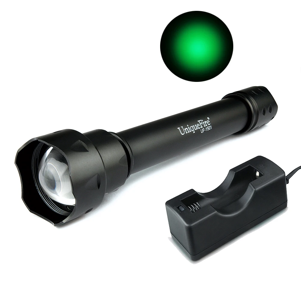 

UniqueFire High Quality UF Flashlight 1501-XRE Zoom 3 Modes 38mm Focus Lens Green Light For Outdoor Sport,Hunt,Camp
